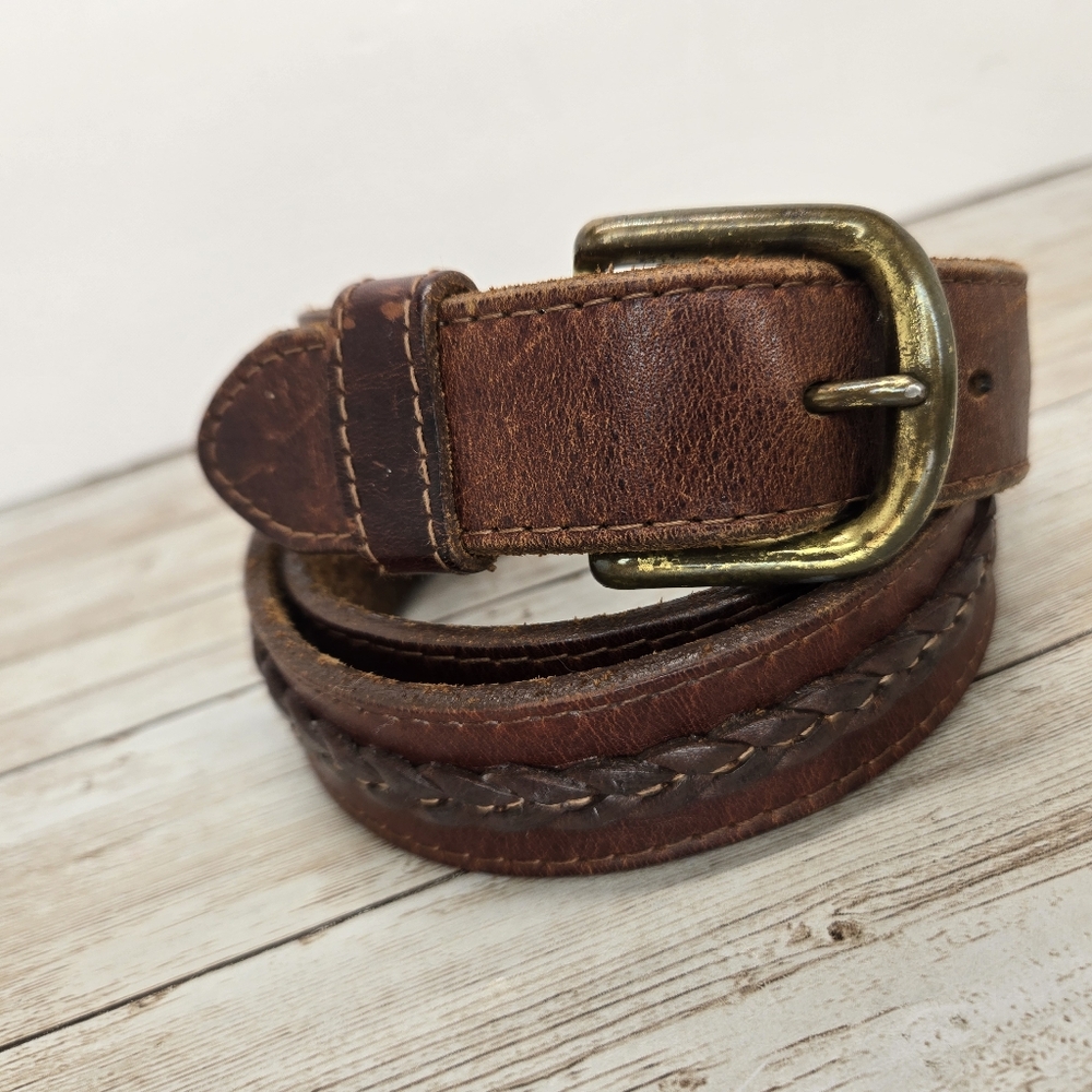 Merona Genuine Leather Braded Design Mens Sz. 32-34 Belt Sturdy-Great Condition